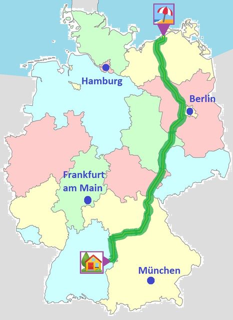 Bild 1: Die Route: 800 km quer durch Deutschland